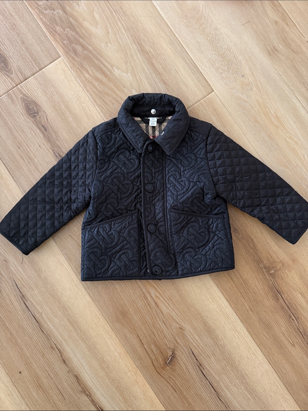 Burberry Kids Black Quilted Logo-Pattern Jacket